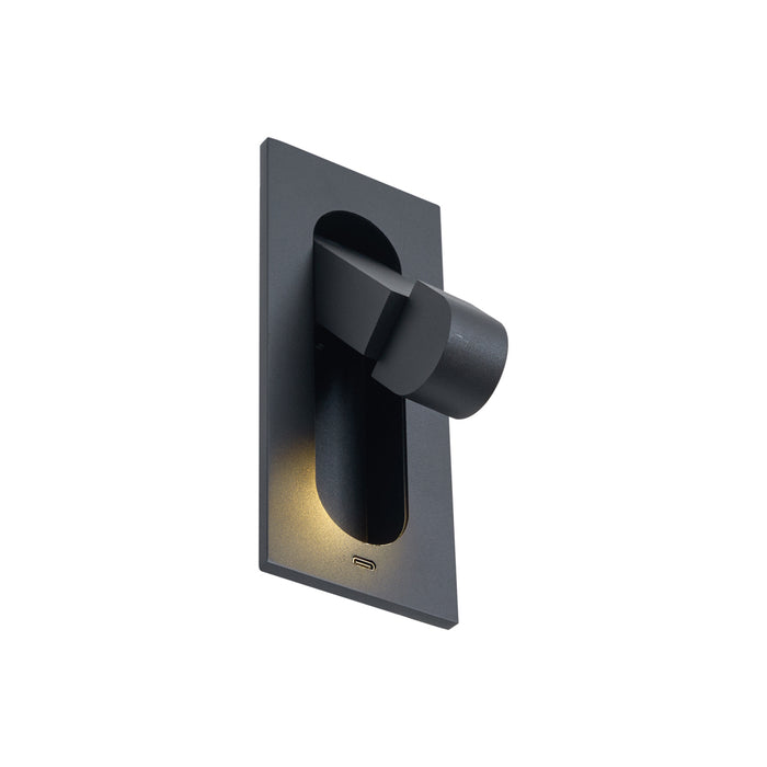 QAZQA Moderne wandlamp zwart incl. LED en USB-C poort - Hilton