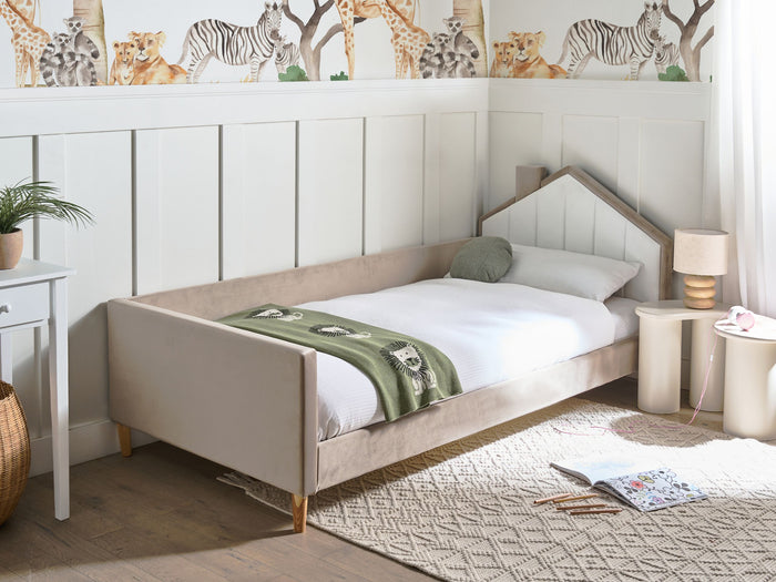 Beliani - KERVAN - Eenpersoonsbed - Taupe|Wit - 90 x 200 cm - Fluweel