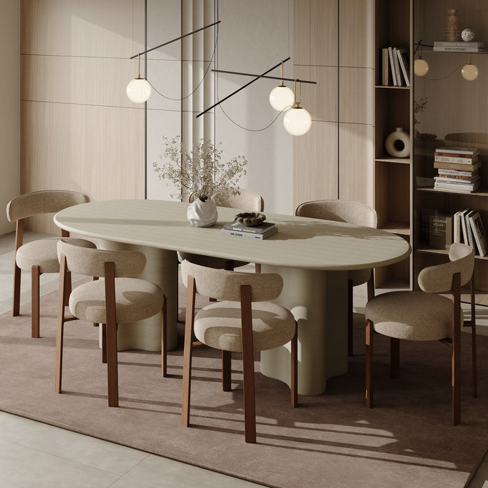 Set van 2 taupe chenille fluwelen stoelen met walnoten poten