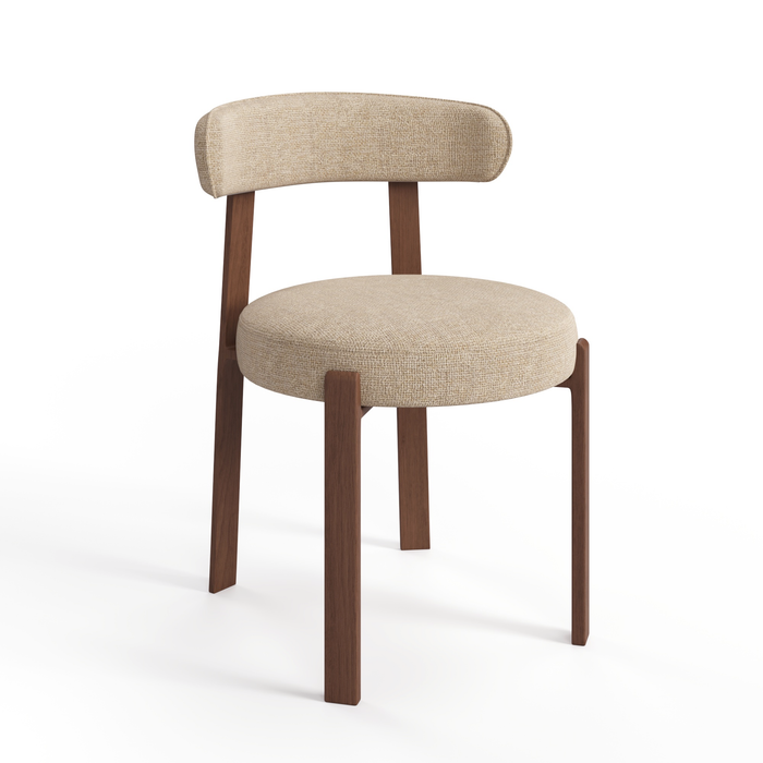 Set van 2 taupe chenille fluwelen stoelen met walnoten poten