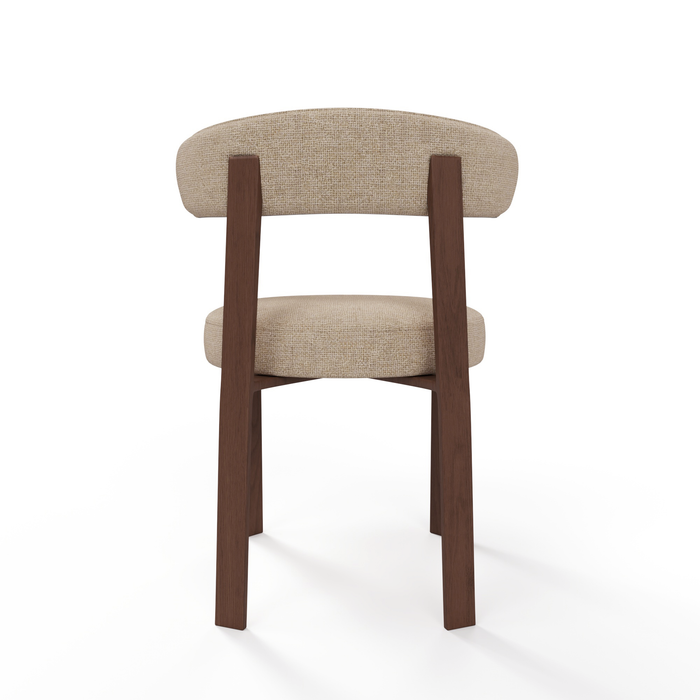 Set van 2 taupe chenille fluwelen stoelen met walnoten poten