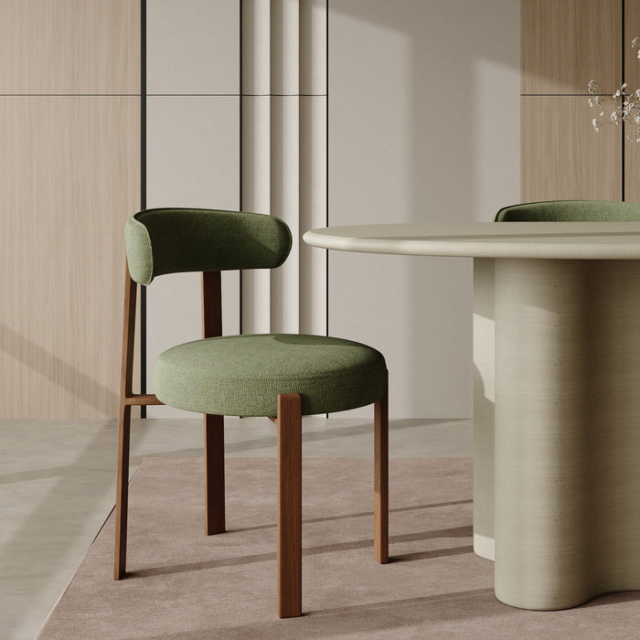 Set van 2 kakigroene chenille fluwelen stoelen met walnoten poten