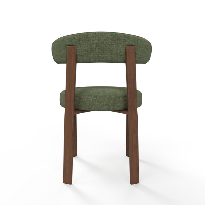 Set van 2 kakigroene chenille fluwelen stoelen met walnoten poten