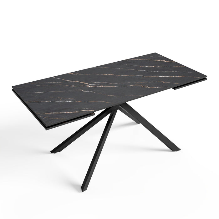 8-10 persoons uittrekbare tafel van zwart marmer, 180cm