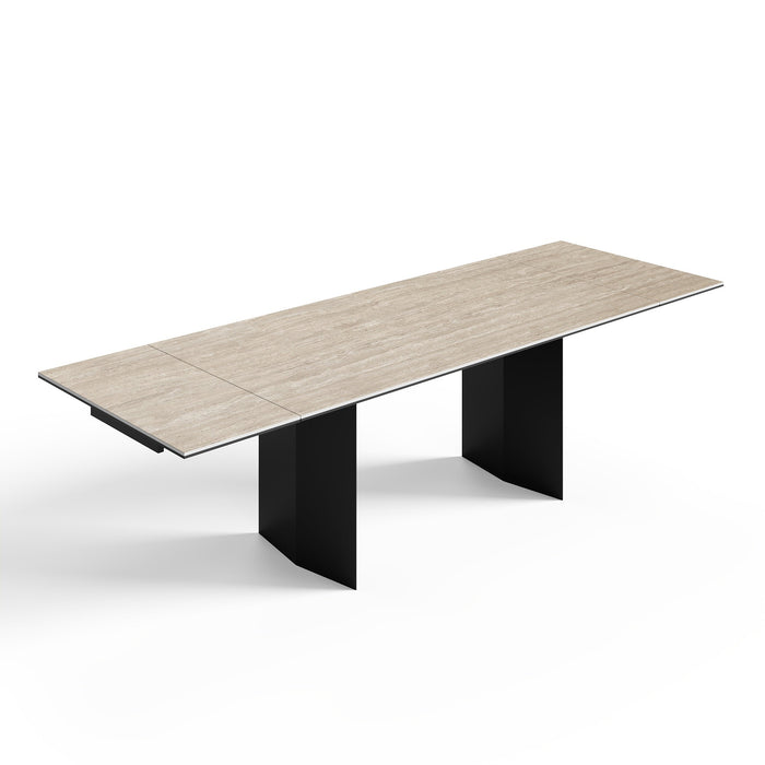 Uitschuifbare tafel 8-10 personen travertinlook zwarte poten 180 cm
