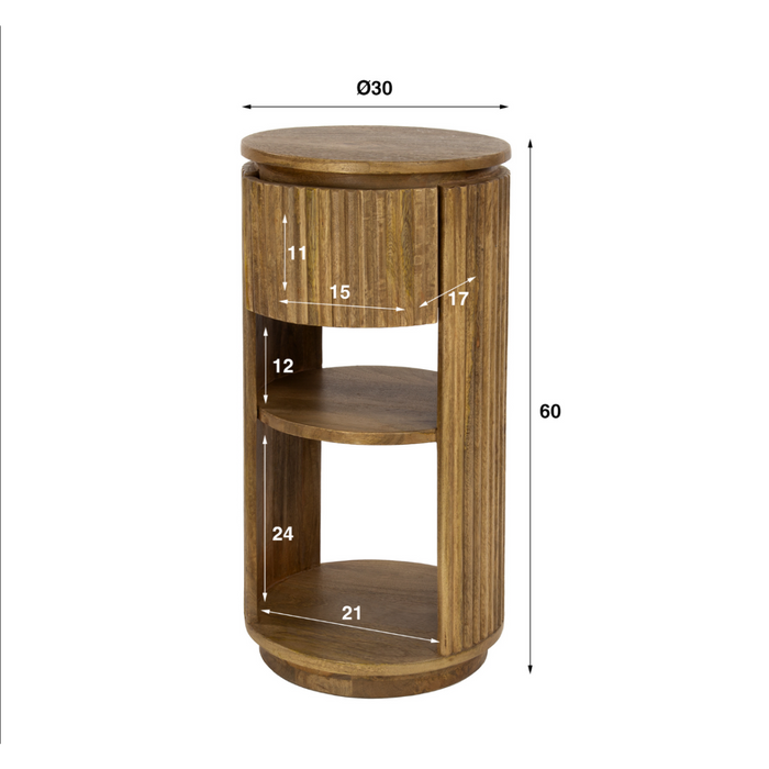 Fraaai Sedona nachtkastje rond XS - mangohout