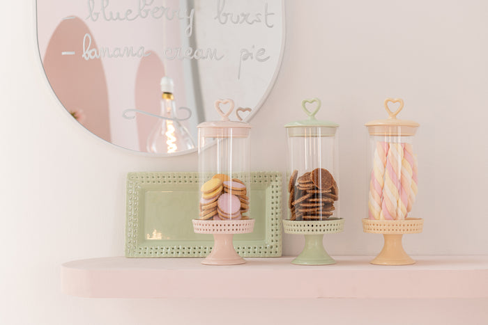 J-Line bord Cake onder glas - taartplateau - keramiek - roze - medium