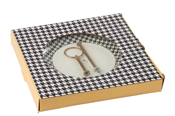 J-Line taartplateau Pied-Poule - porselein - wit|zwart