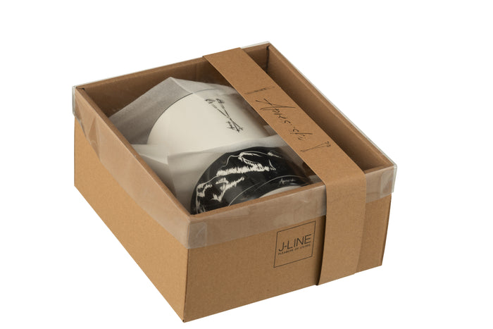 J-Line theepot + tas - keramiek - zwart|wit - giftbox