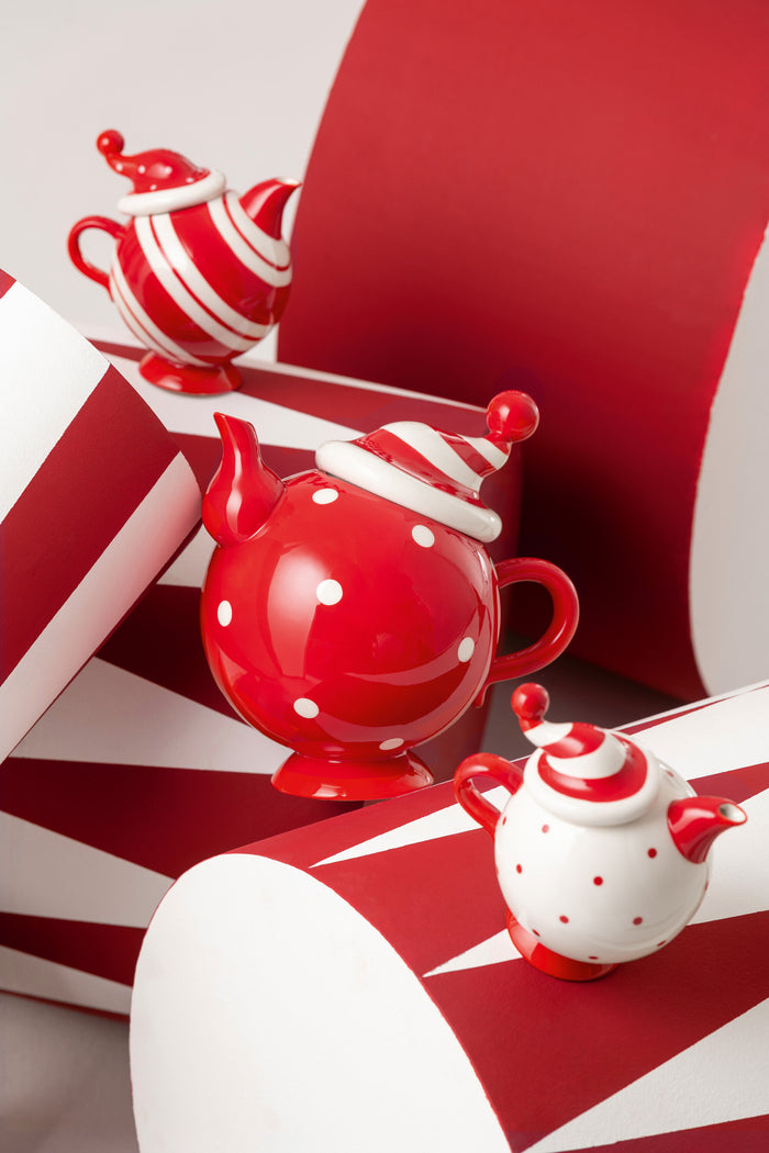 J-Line theepot Kerstmuts Dolomiet - keramiek - kerstrood|wit