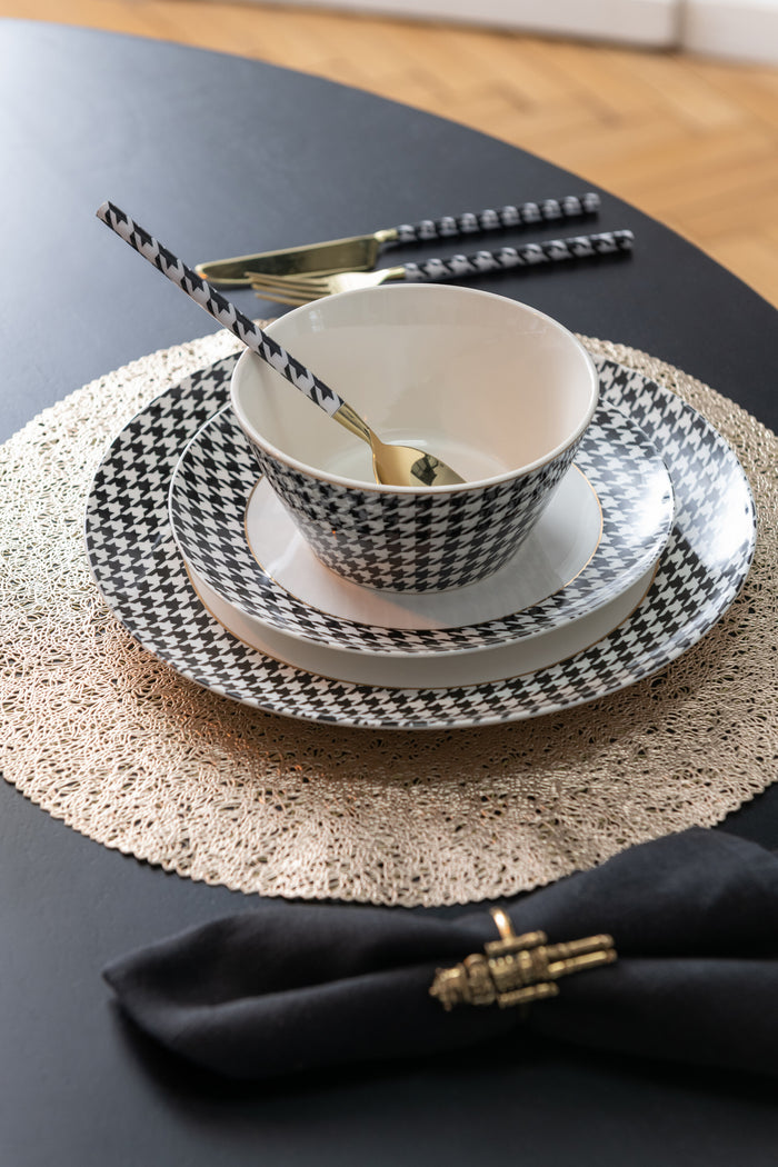 J-Line bord Pied-De-Poule - porselein - wit|zwart - medium -