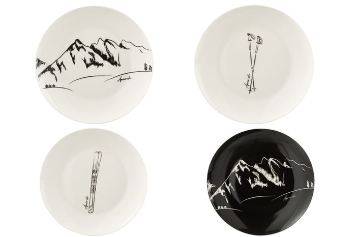 J-Line bord - keramiek - zwart|wit - giftbox van 4 stuks