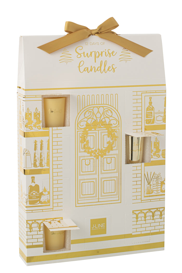 J-Line geurkaars Surprise Window - goud|wit - 12 candles