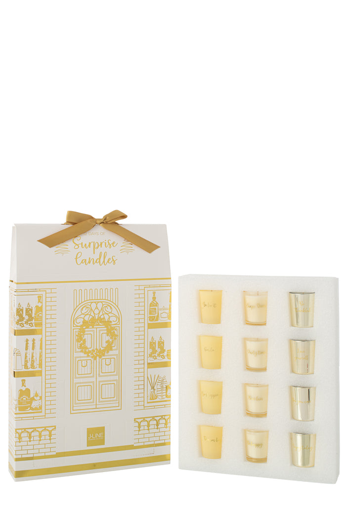 J-Line geurkaars Surprise Window - goud|wit - 12 candles