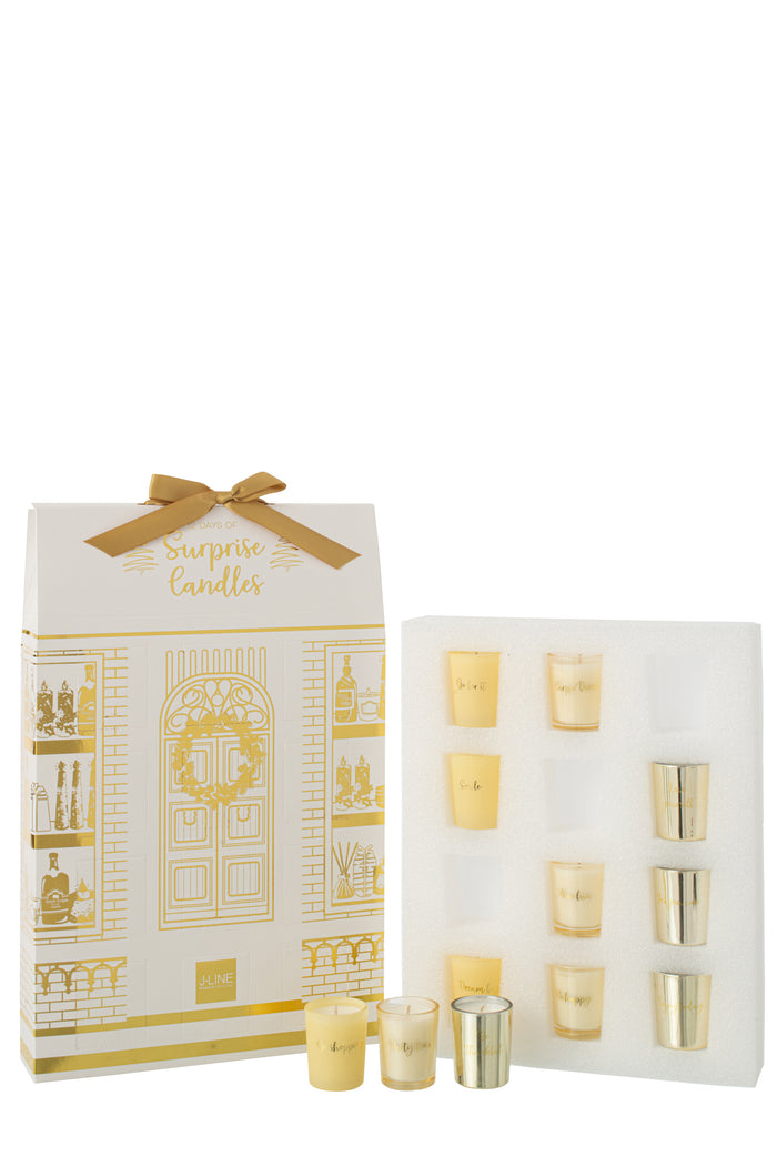 J-Line geurkaars Surprise Window - goud|wit - 12 candles