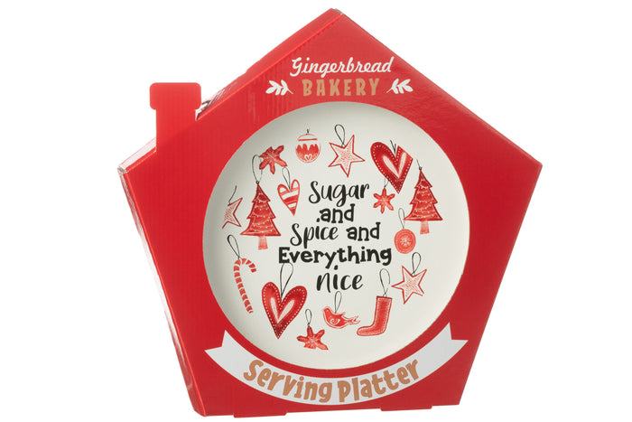 J-Line schaal Rond - keramiek - rood - giftbox