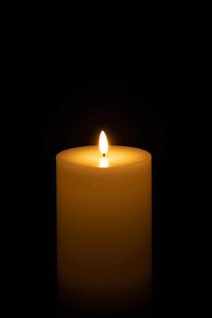 J-Line cilinderkaars - wit - medium - LED lichtjes