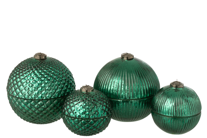 J-Line geurkaars Kerstbal - glas - groen - large - 2 stuks