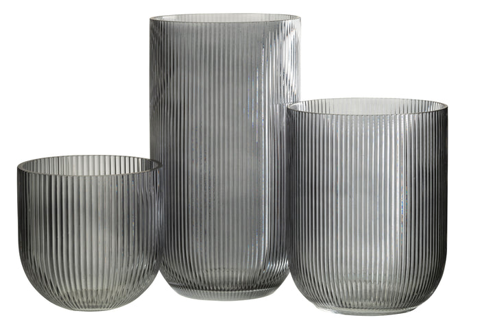 J-Line vaas Gestreept - glas - zwart - large