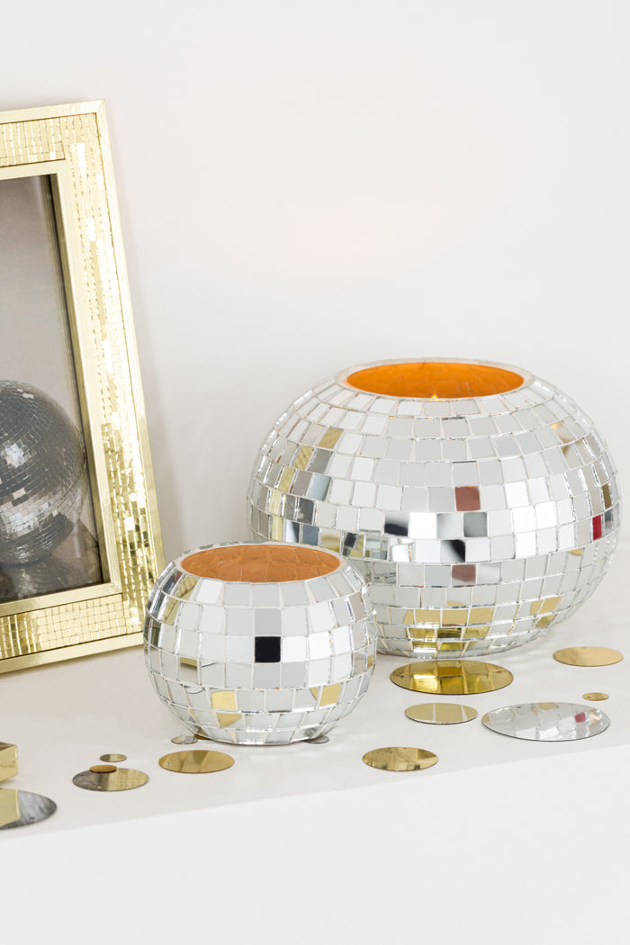 J-Line kaarshouder Bal Mozaïek - glas - zilver