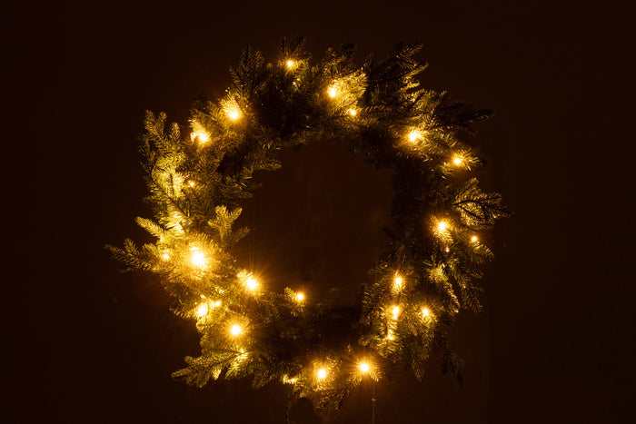 J-Line decoratie krans 20 LED - kunststof - groen - large