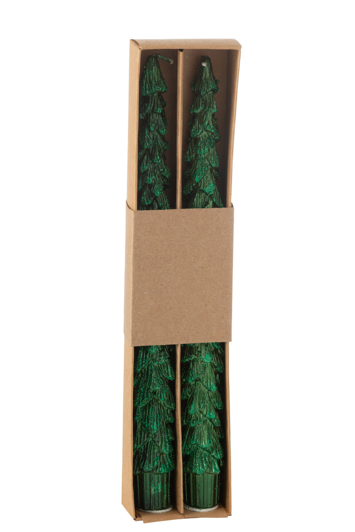 J-Line kaars Boom - groen - 3U - doos van 2