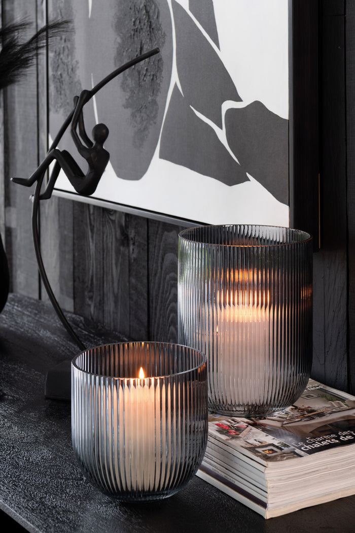 J-Line vaas Gestreept - glas - zwart - small