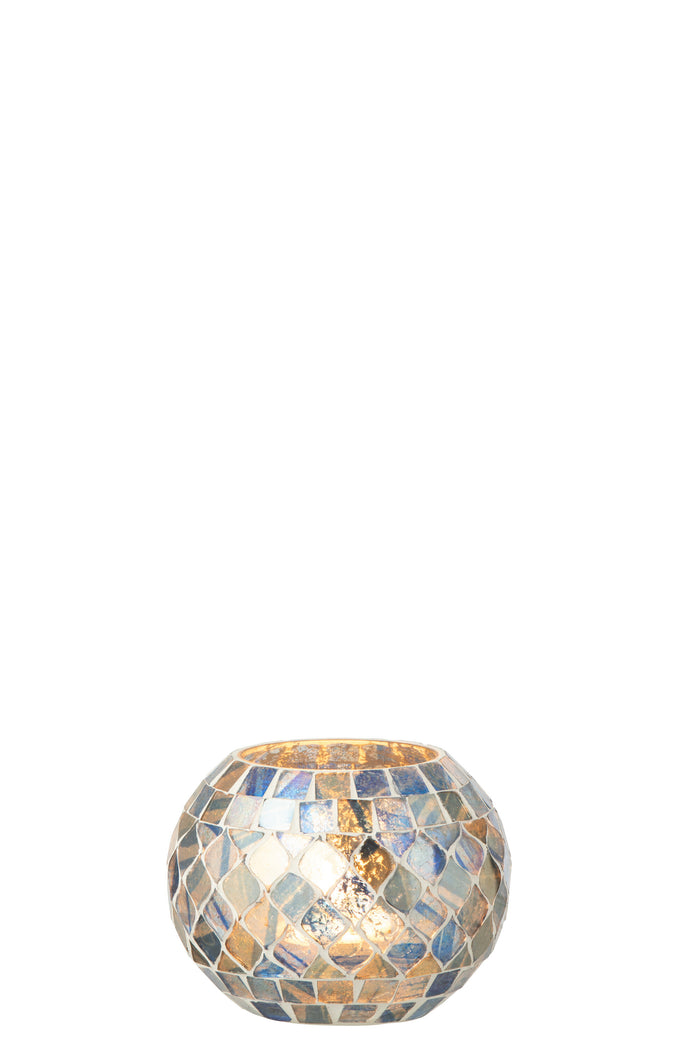 J-Line theelichthouder Mozaïek - glas - grijsblauw