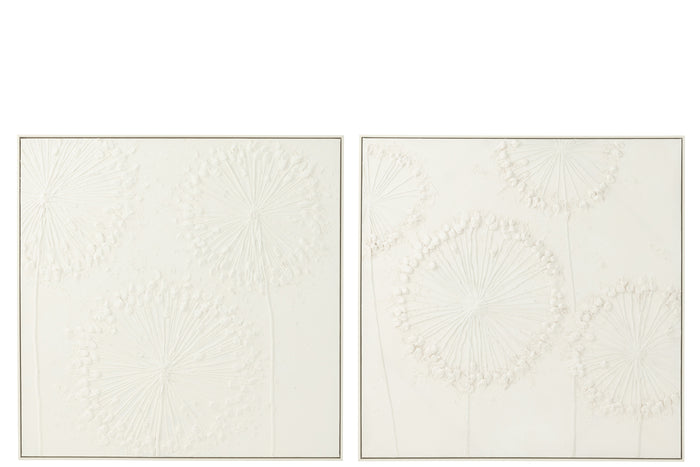 J-Line wanddecoratie Dandelion - canvas - ecru - 2 stuks