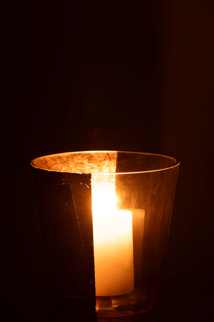 J-Line windlicht boe - glas - transparant|goud - medium