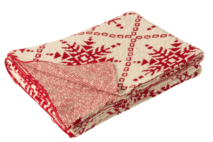 J-Line deken Sneeuwvlokken - katoen - wit|rood