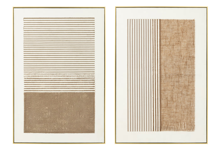 J-Line wanddecoratie Lame - canvas - ecru|taupe - 2 stuks