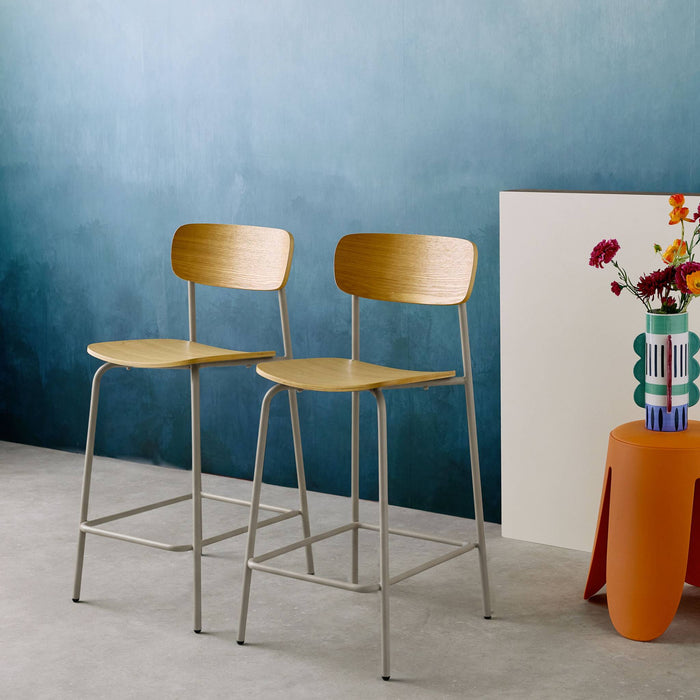 sweeek - Barkruk metaal en multiplex vintage (set van 2)