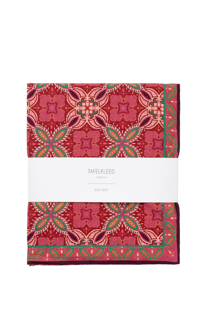 Sissy-Boy Donkerroze tafelkleed met print
