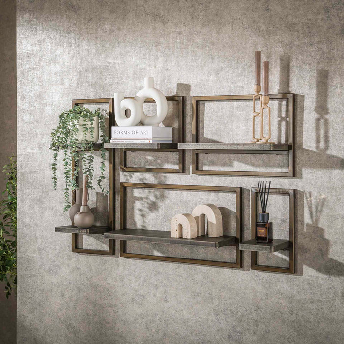 Giga Meubel - Wandschap Brons Metaal - Set van 5 - 65x18x35cm - Ferro