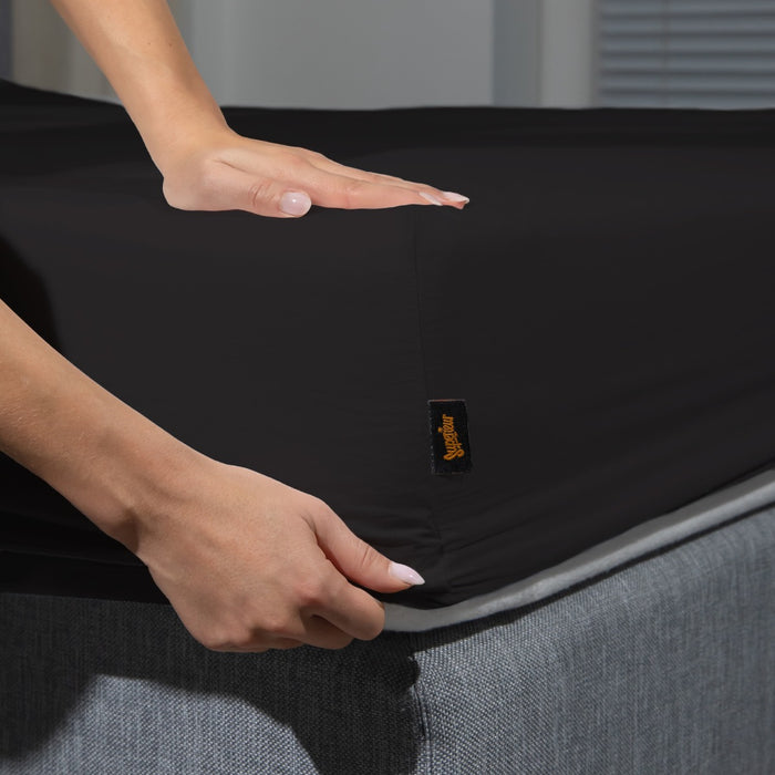 Superieur - Hoeslaken - Katoen - Zwart - 180x200cm