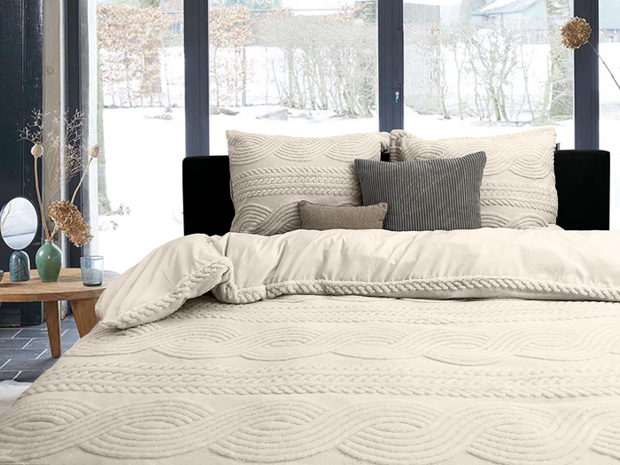 Eleganzzz Dekbedovertrek Jacquard Teddy Pluche - warm sand
