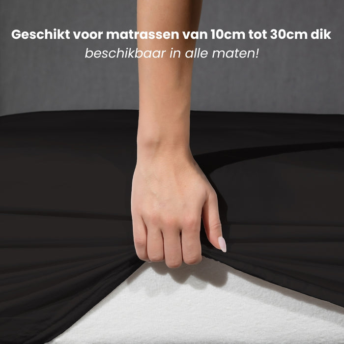 Superieur - Hoeslaken - Katoen - Zwart - 180x220cm