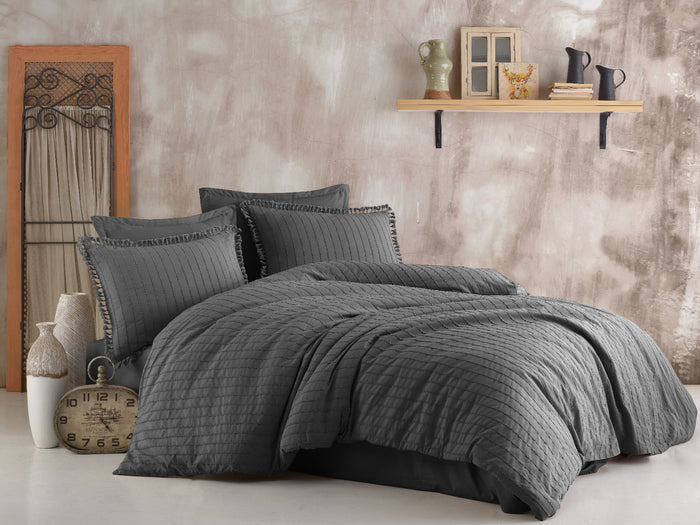 LINNICK Dekbedovertrek Katoen Renforcé Estina - anthracite