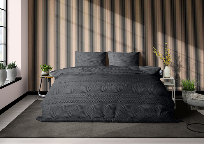 Eleganzzz Dekbedovertrek Jacquard Teddy Pluche - dark grey