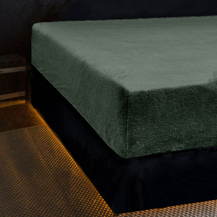 Eleganzzz Hoeslaken Teddy Pluche 35cm Hoekhoogte - bottle green