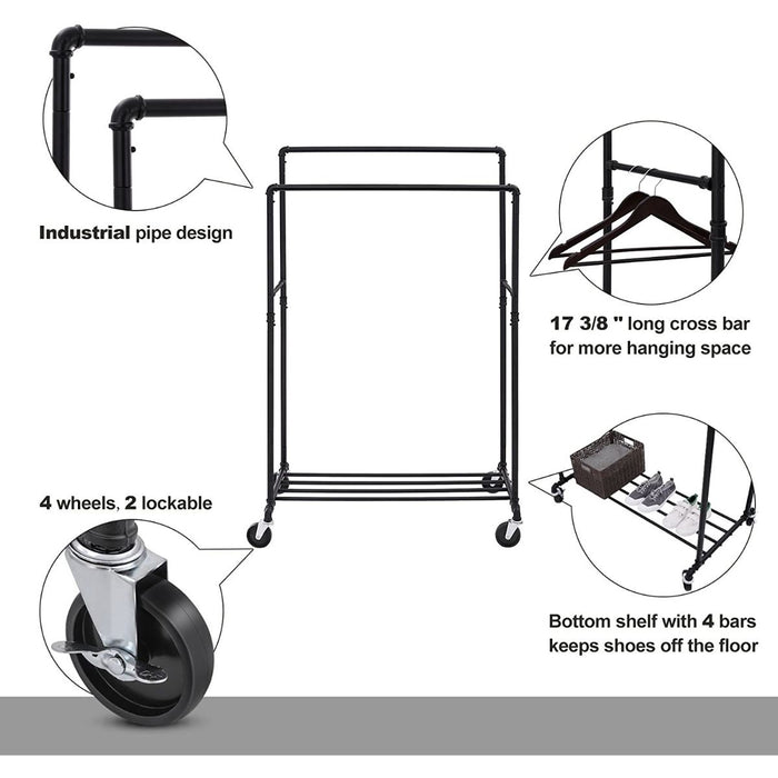 Calicosy - Kledingrek met dubbele stangen en plank op wielen - H146 cm