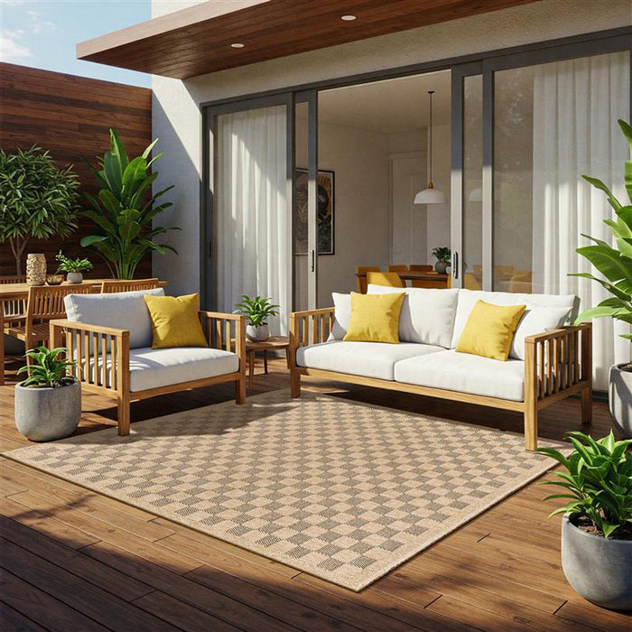 by fonQ Block Vloerkleed 120 x 170 cm - Donkerbeige