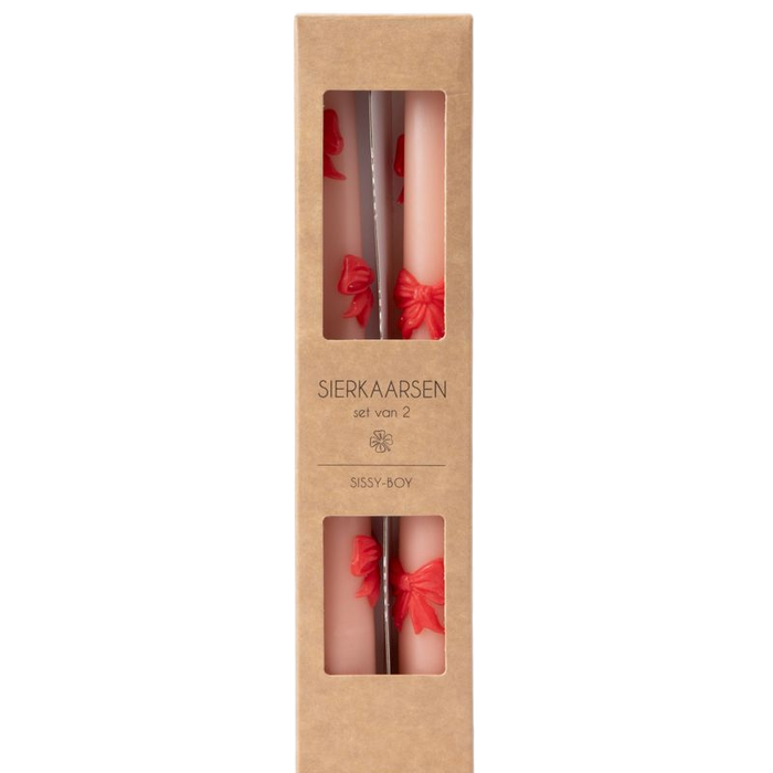 Sissy-Boy Lichtroze sierkaarsen met strikjes-2st.