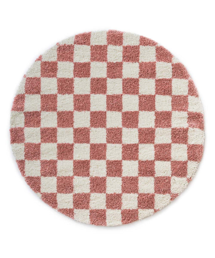 Boho&me Rond checkerboard vloerkleed - Check ivoor|roze - 100 cm