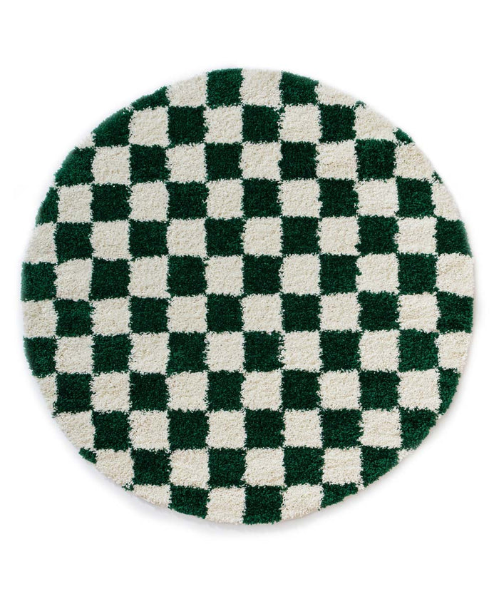 Boho&me Rond checkerboard vloerkleed - Check ivoor|jade - 100 cm