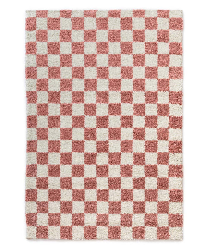 Boho&me Checkerboard vloerkleed - Check ivoor|roze - 100x200 cm