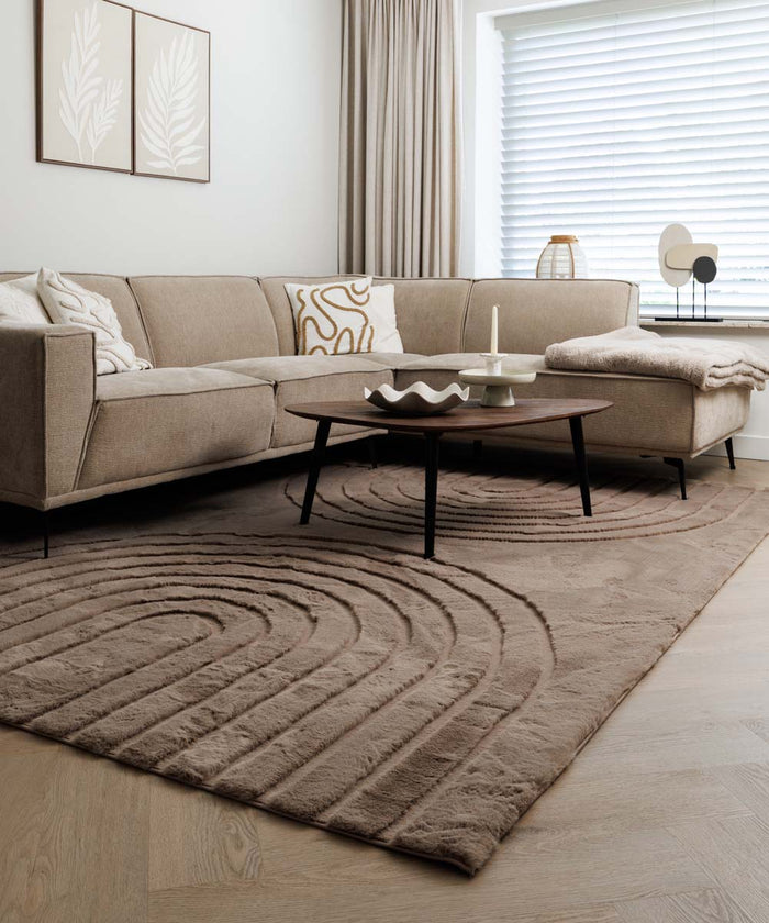 Tapeso Fluffy vloerkleed - Carvy taupe - 160x230 cm