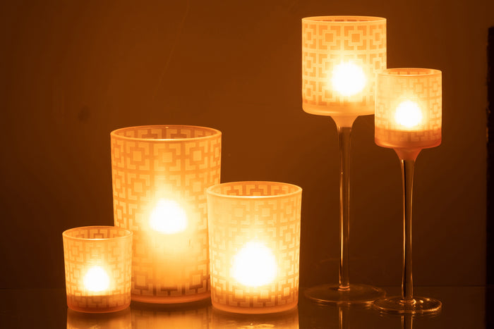 J-line - Theelichthouder On Voet Glas Beige Large - 9x9x30cm