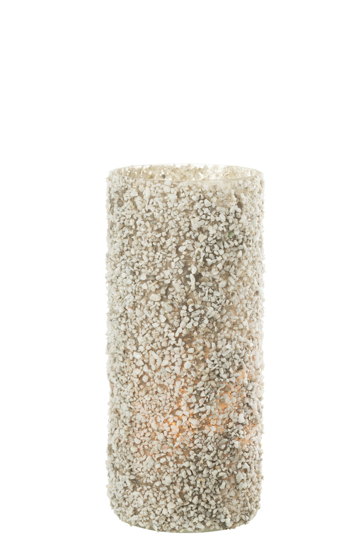 J-line - Kaarshouder Rock Glas|steen Wit Large - 15x15x35cm